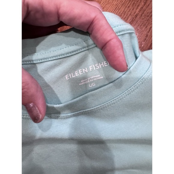 EILEEN FISHER Crew Neck T-Shirt Dress Women's L Aqua Blue Relaxed Fit Coastal - Picture 4 of 8